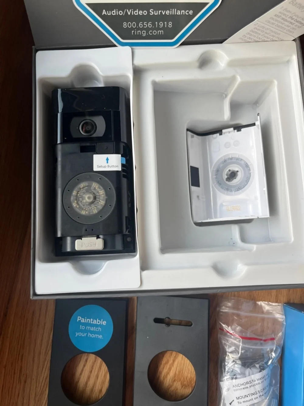 Ring Video Doorbell 2 Box – silver and brown plate covers
